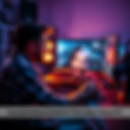 A filmmaker sitting at a computer, using visual effects software to create scenes for a Godzilla-themed short film