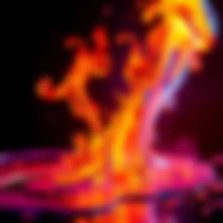 A scene showing vibrant flames and flowing liquid being sculpted in a digital environment.