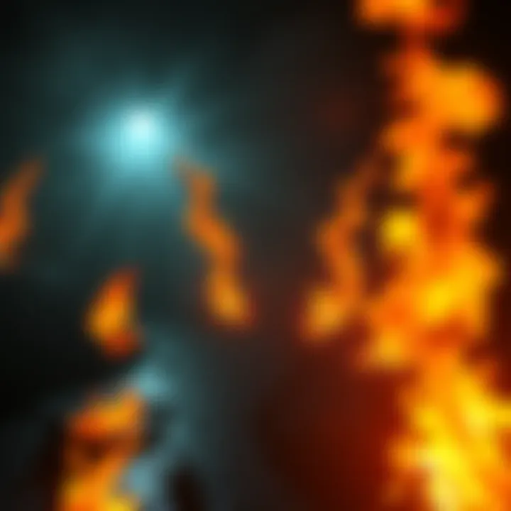 A visual representation of the chilling fire shader effects in the horror game Foghorn's Drown, showcasing flames and dark ambiance.