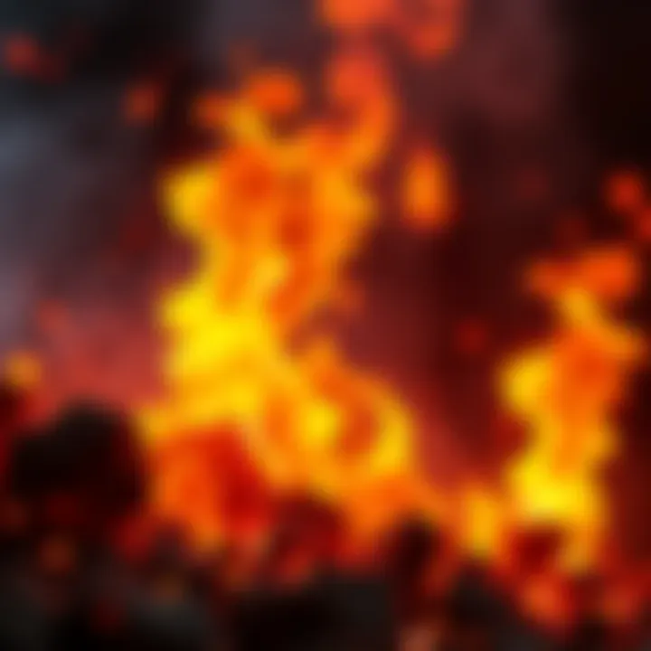 A vibrant animation showing a fire shader effect with flames and glowing embers