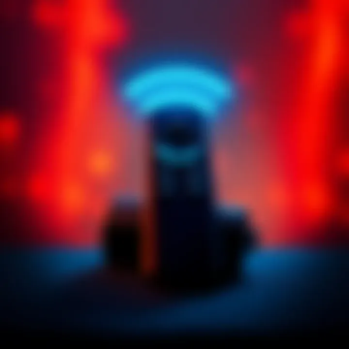 A FireStick remote with a WiFi signal icon above it, symbolizing remote reprogramming.