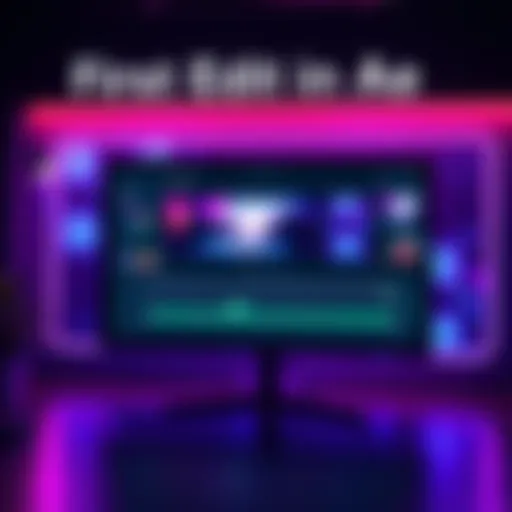A screen displaying the first edit feature in Ae with vibrant editing tools and collaborative elements visible.