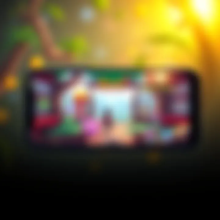 A screenshot of a colorful mobile game screen showcasing characters and scenes from the first game developed in Godot.