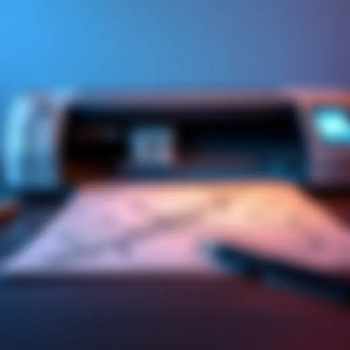 A newly created pen plotted artwork showing intricate lines drawn by a fine liner on paper, with a Silhouette Cameo machine in the background.