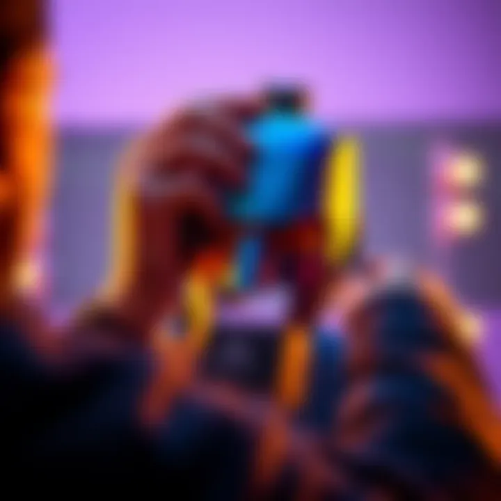 A person adjusting 3D mask geometry using software tools, showing before and after effects of boolean modifiers.