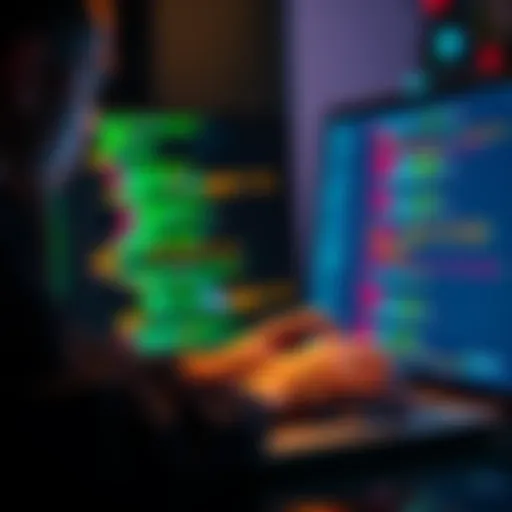A person analyzing code on a laptop with error messages on the screen, symbolizing the troubleshooting of a response bug.