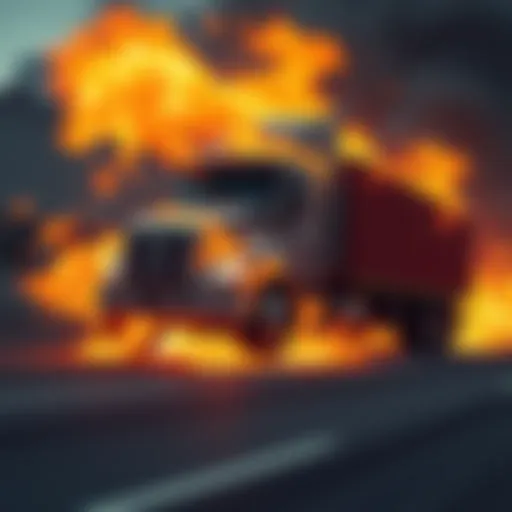 A flaming truck racing through high-speed wind, showcasing realistic fire effects created using Houdini's Pyro system.