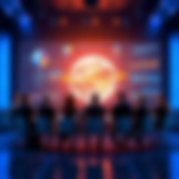 A group of people discussing flat Earth theories with graphs and scientific visuals in the background.