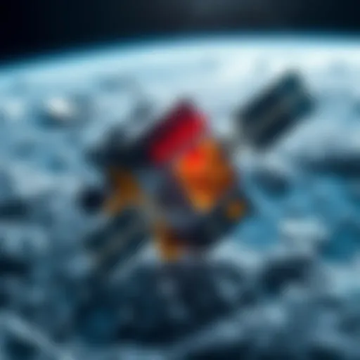 A satellite and AI technology depicted with lithium mining elements, representing Fleet Space's lithium deposit finding.