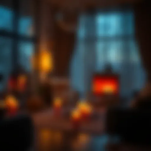 A cozy setting with flickering candlelight creating a warm atmosphere in a dimly lit room.