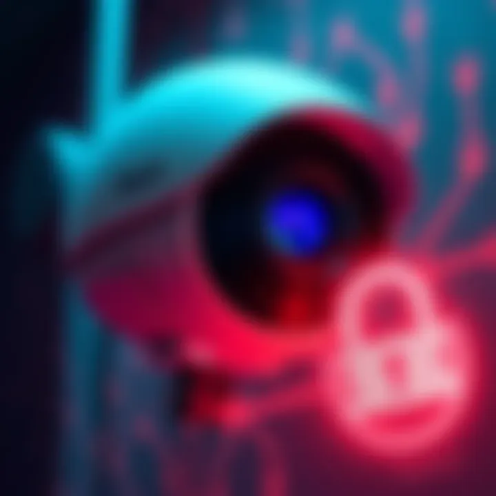 Illustration showing a Flock camera with a digital lock symbol, highlighting security issues