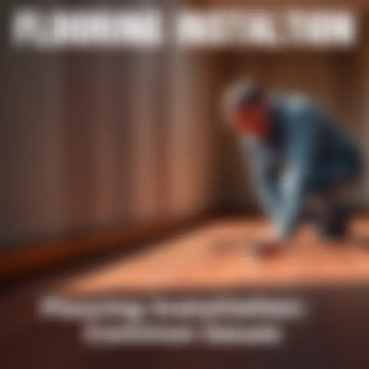 A person examining a flooring area with tools, looking for issues during installation