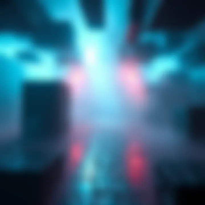 A game scene showing fog effects in a maze-like setting, with areas of visibility changing based on player movement.