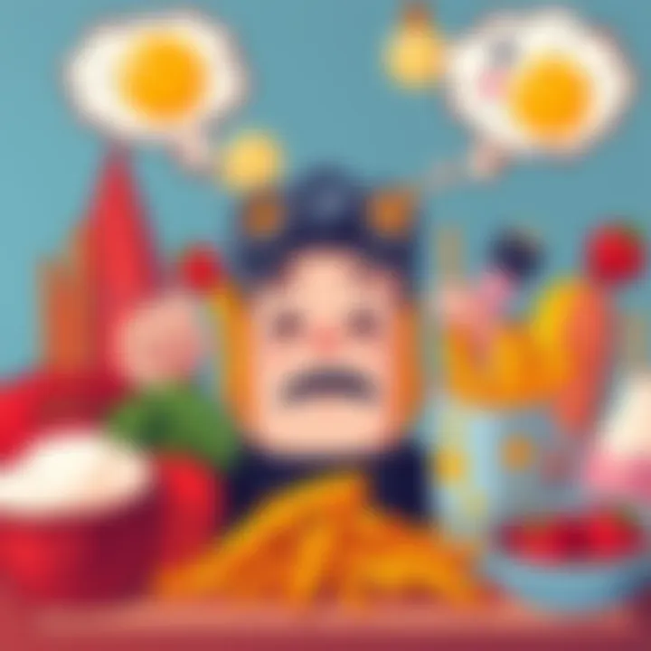 A humorous illustration of the Food for Thought meme with various food items representing deep thoughts