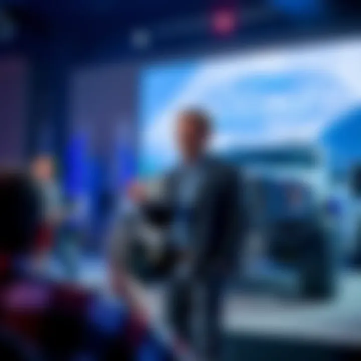 Jim Farley, CEO of Ford, speaking at an electric vehicle event, discussing innovation and off-road vehicles