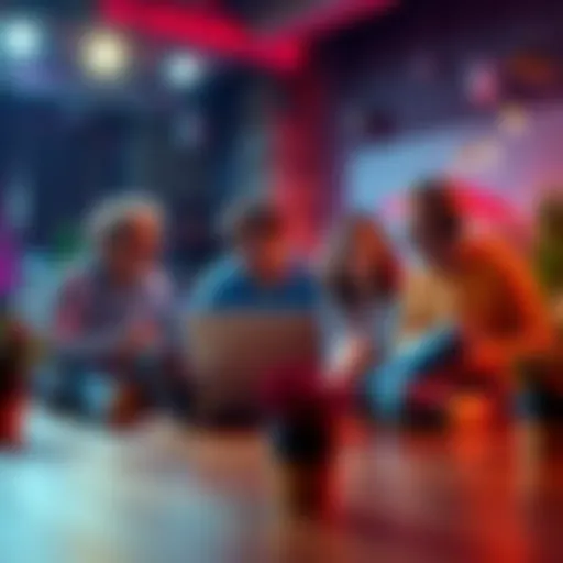 A group of people engaging in a lively discussion on a laptop about repetitive topics in an online forum