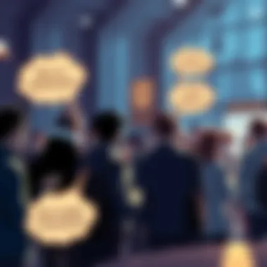 People engaging in conversation about recent posts on a forum, with thought bubbles illustrating their insights and reactions.