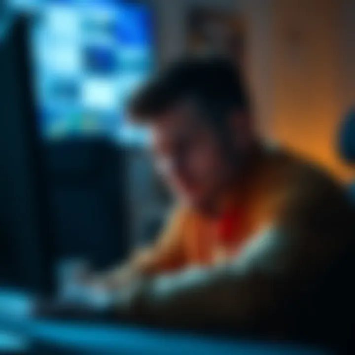 A forum member with a sad expression sitting in front of a computer, showing frustration after a joke was removed by moderators.