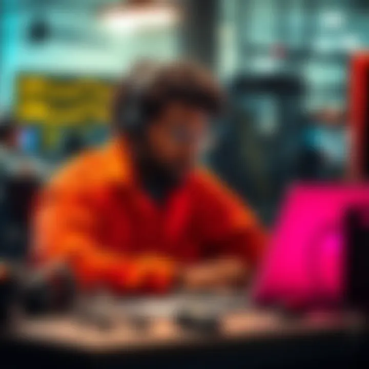 A diverse engineer working on a laptop, coding Machine Learning and Backend technology.