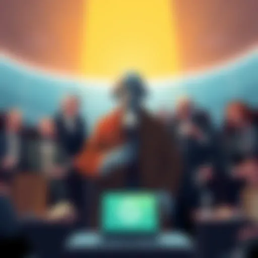 Founding Fathers with AI An illustration showing the Founding Fathers interacting with modern AI technology, representing a blend of history and innovation
