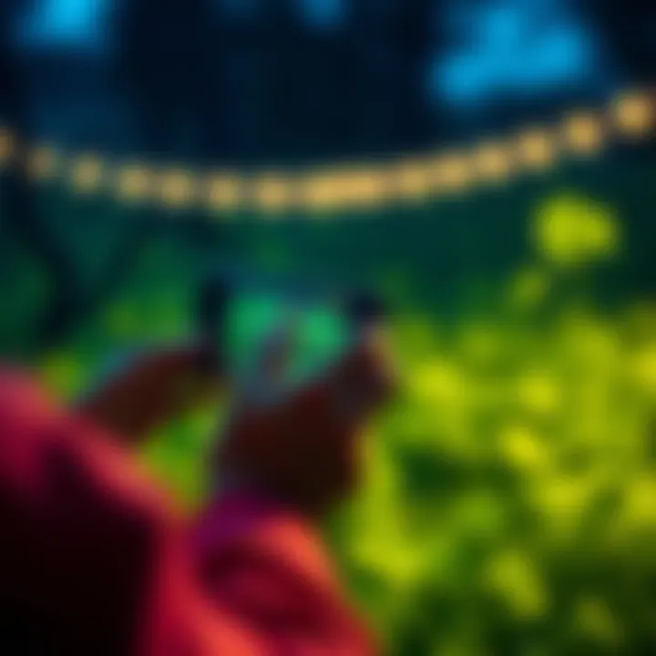 A person playing a game on a phone, searching for four-leaf clovers in a virtual field.