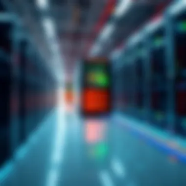 A powerful supercomputer processing data at incredible speed, showcasing advanced technology in a modern lab environment.