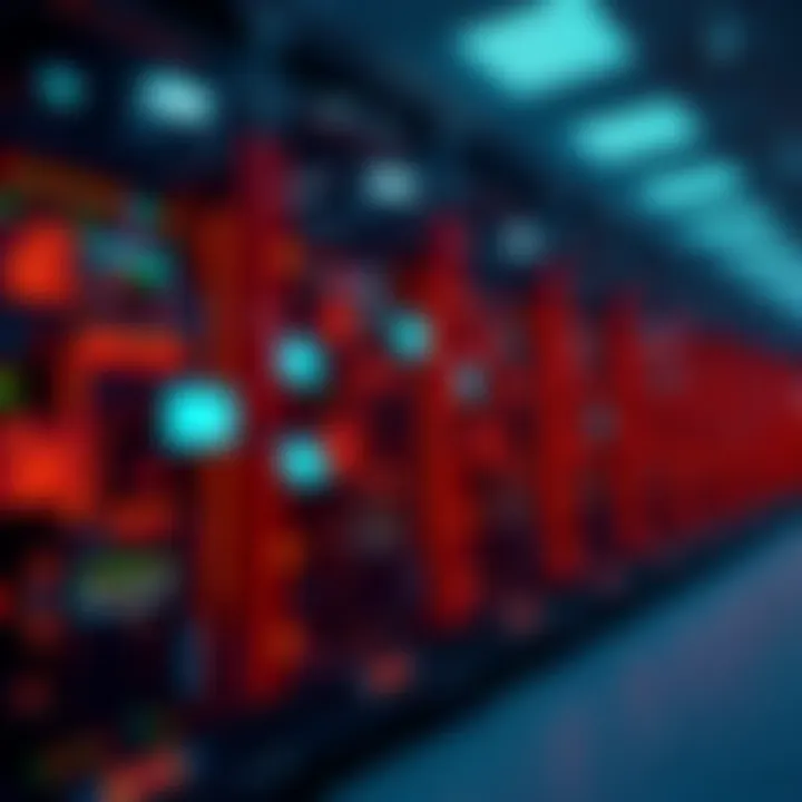 A high-tech supercomputer with flashing lights and screens, representing advanced computing technology in France.