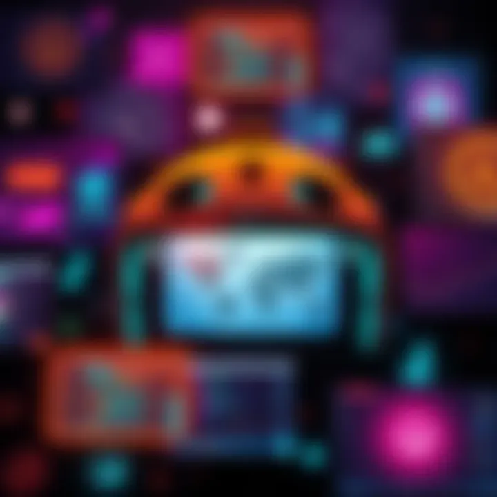 A collage of various AI tools used in game development, featuring coding interfaces and creative designs.