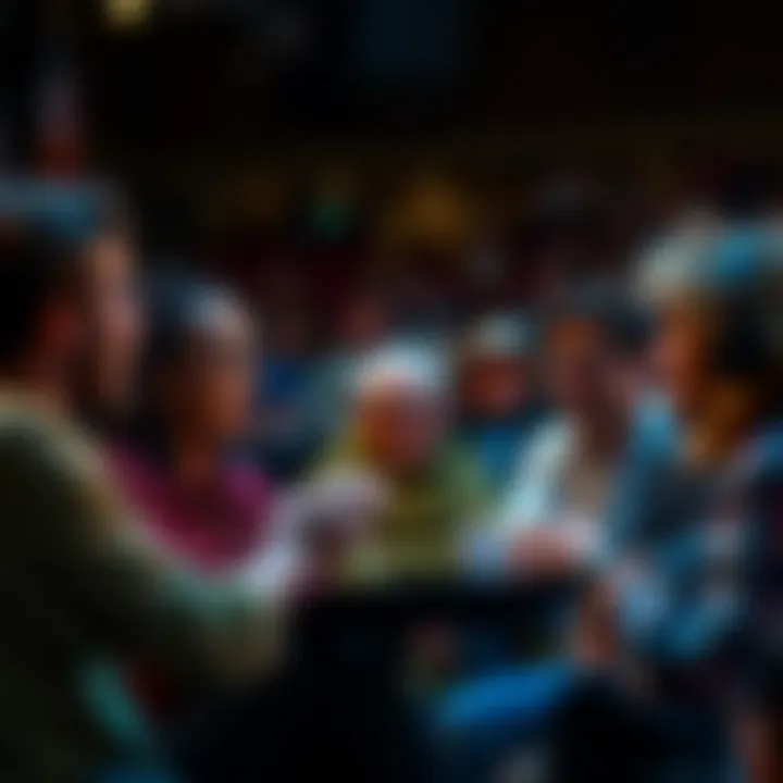A group of diverse people engaged in a lively discussion, symbolizing the importance of free speech and open conversation.