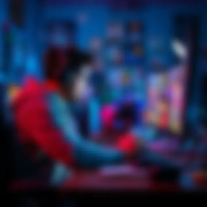 A freelance animation artist creating a character on a computer, with colorful animations around.