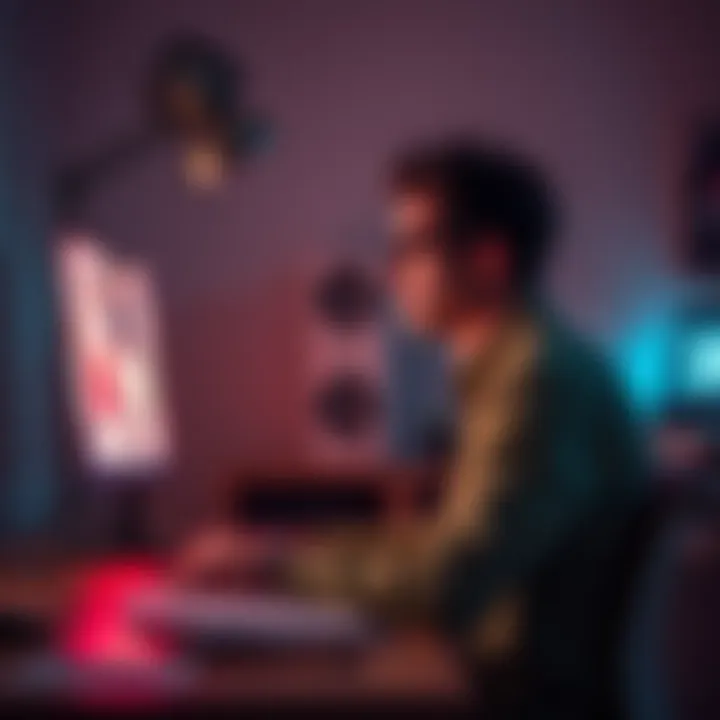 A freelance artist sitting at a desk, looking frustrated while reviewing AI-generated artwork on a computer screen.