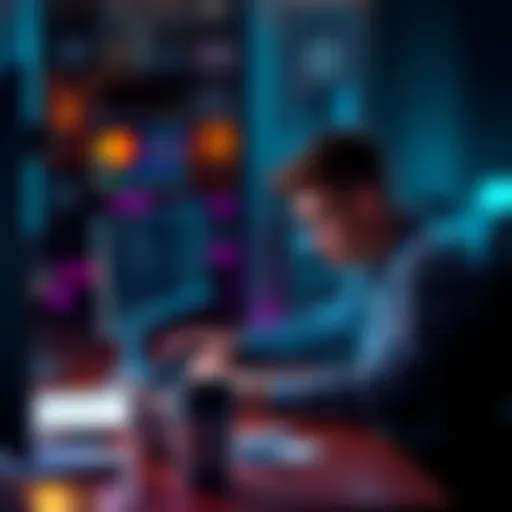 A freelancer strains to finish rendering a project on their computer late at night, surrounded by coffee and notes.