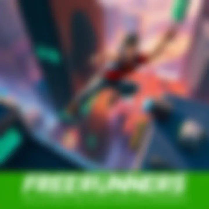 A character performing parkour moves in a vibrant city environment, showcasing speed and agility while navigating rooftops and obstacles.