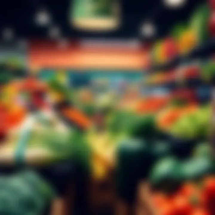 A vibrant display of fresh vegetables and fruits at the grocery store in V8, showcasing local produce.