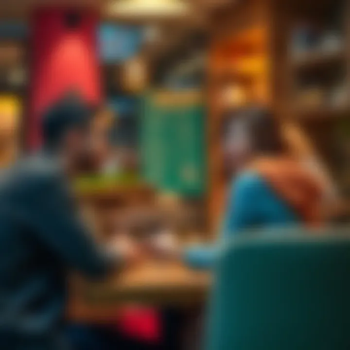 A person sitting at a table, looking hopeful while talking to a friend, who is listening attentively. The setting shows a cozy cafe atmosphere.