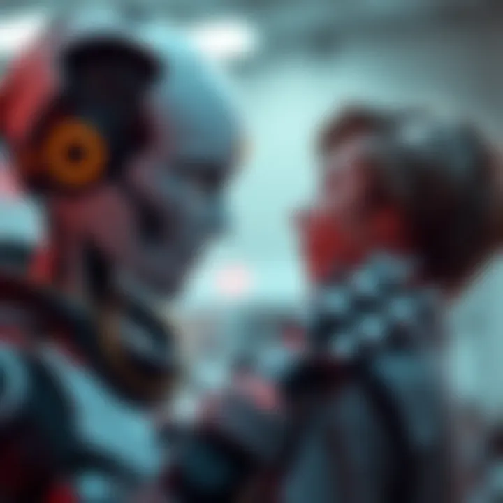 A male robot shows a sudden change in expression, displaying a protective and possessive demeanor towards a human who is trying to interact affectionately.