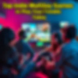 Friends sitting together enjoying various indie multiplayer games on their screens