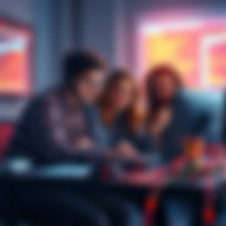 Group of friends working together on coding and design tasks, sharing ideas and assets on a computer