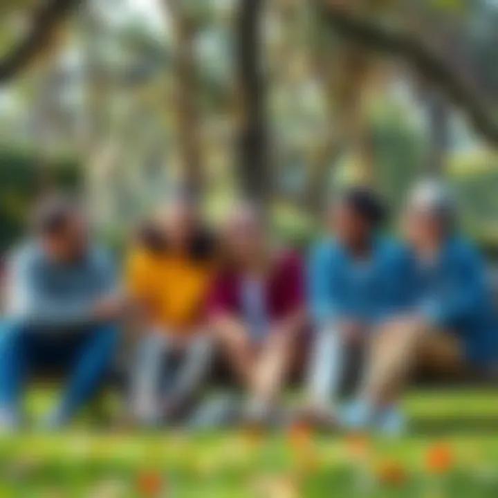 A diverse group of friends sitting together in a park, sharing laughs and enjoying each other's company.
