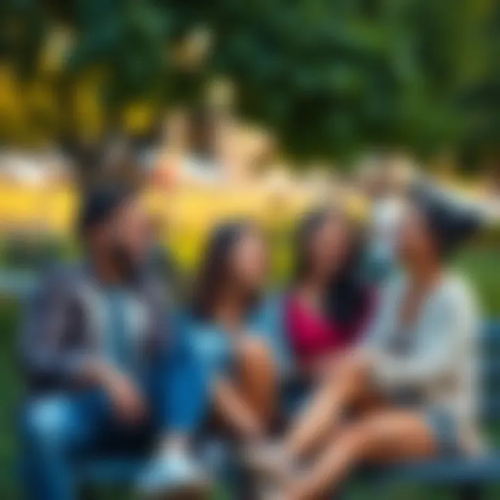 A group of friends laughing together while sitting in a park, enjoying each other's company and sharing jokes.