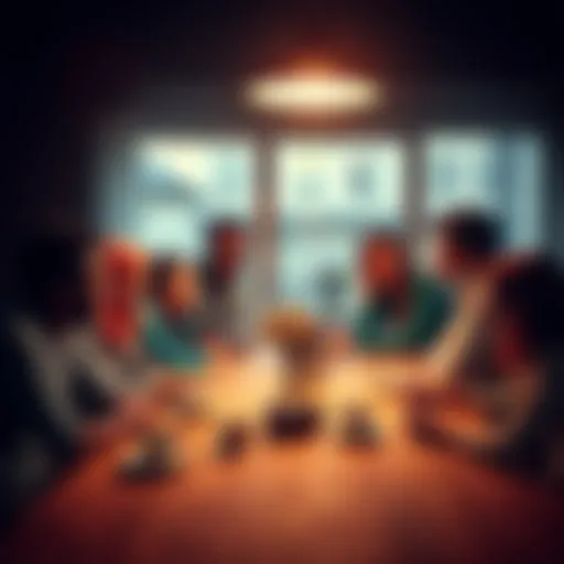 A group of friends gathered around a table, offering support and encouragement to one of their own during tough times.