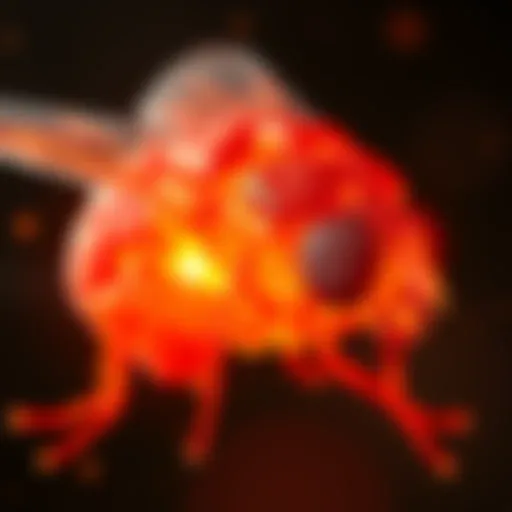 A 3D model of a fruit fly's brain with neurons highlighted, demonstrating its structure and connections while showing gaming elements from Doom and Super Mario 64.