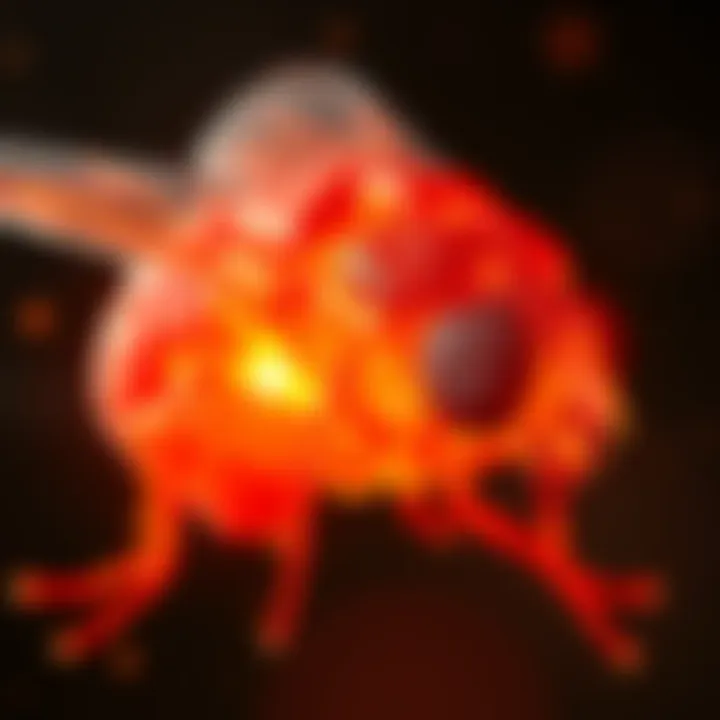 A 3D model of a fruit fly's brain with neurons highlighted, demonstrating its structure and connections while showing gaming elements from Doom and Super Mario 64.