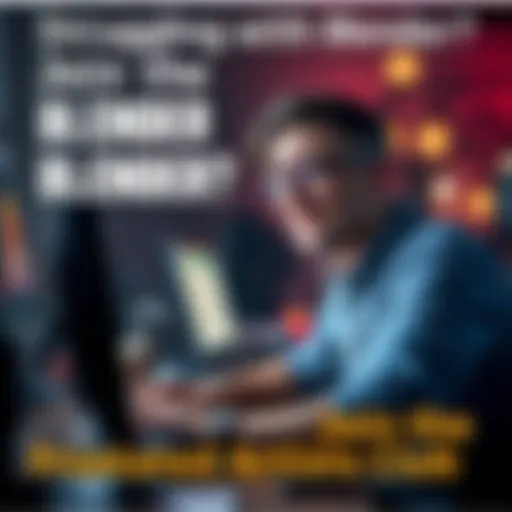 An artist sitting in front of a computer, looking puzzled and frustrated while working on Blender software