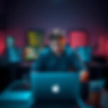 A developer sitting at a desk surrounded by multiple screens showing code and error messages, looking frustrated