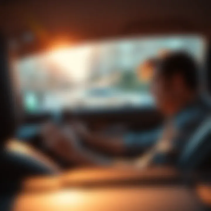 A driver showing frustration while looking at a malfunctioning in-car screen