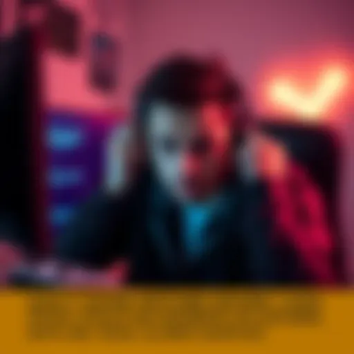 A gamer looks disappointed while playing on a computer with game update notifications on the screen.