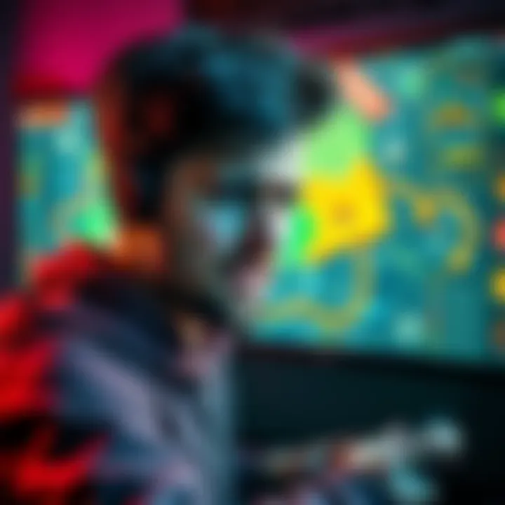 A gamer expressing frustration while looking at a cluttered minimap on screen, showcasing annoying game mechanics.