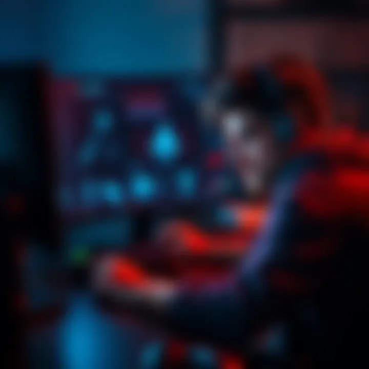 Frustrated gamer looking at endgame gear A gamer sits at their computer with a frustrated expression, staring at a screen displaying locked gear and cosmetics in an RPG, symbolizing the frustration of waiting for endgame rewards.