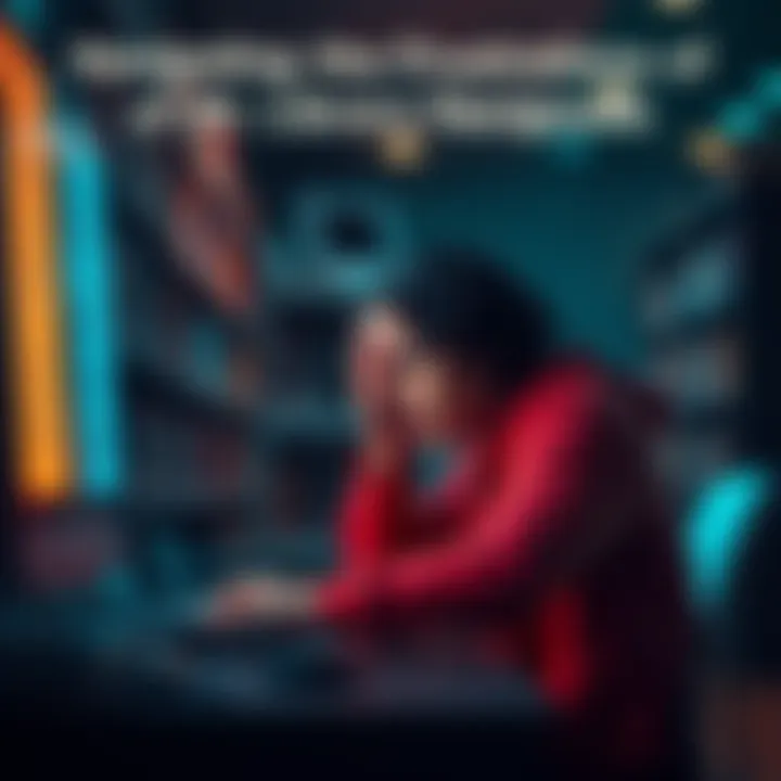 A person sitting at a computer looking frustrated while trying to access a locked document on a National Public Library website.
